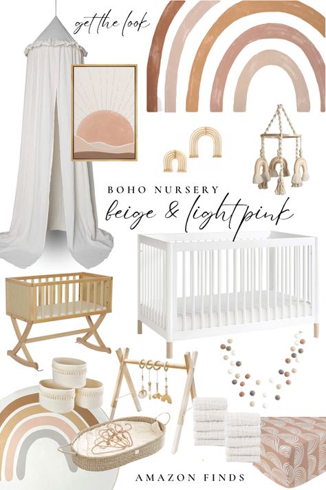 Nursery Boho Girl, Boho Nursery Room Inspiration, Boho Rainbow Nursery Girl, Baby Boho Room, Baby Girl Nursery Rainbow, Bohemian Nursery Girl, Rainbow Nursery Girl, Neutral Boho Aesthetic, Boho Girls Nursery