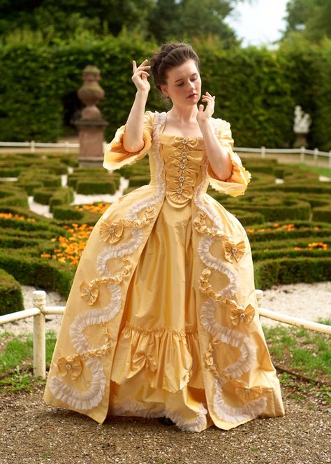 Yellow Rococo Dress, 1760s Dress, 17th Century Gown, 1700 Dresses, 1700s Dresses, Rococo Gown, Yellow Ball Gown, 18th Century Womens Fashion, Rococo Aesthetic