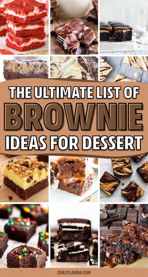 If you want to try making a new homemade brownie recipe, check out these super tasty dessert recipes and tutorial ideas to make something different! Amazing Brownies, Best Brownie Recipes, Tasty Dessert Recipes, Homemade Brownie Recipe, Peanut Butter Swirl Brownies, Crazy Laura, Ultimate Brownies, Brownie Ideas, Homemade Brownie