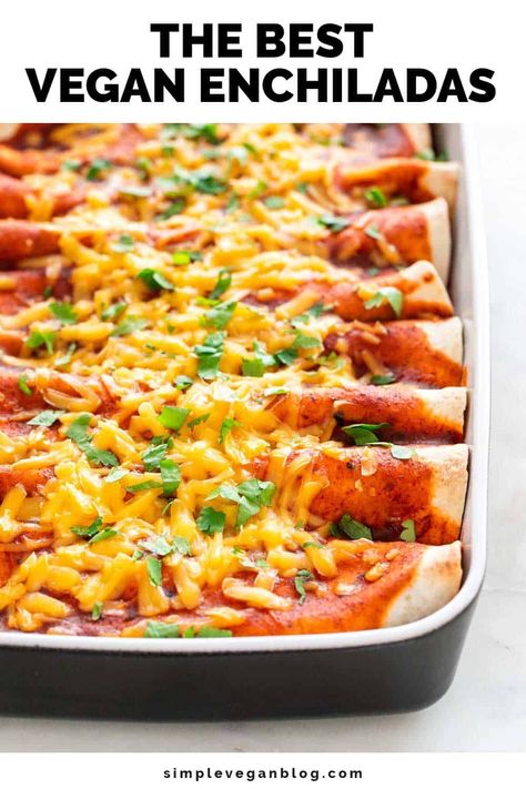 The Best Vegan Enchiladas Butternut Squash Enchiladas, Homemade Red Enchilada Sauce, Vegan Shredded Cheese, Enchiladas Healthy, Vegan Enchiladas, Vegan Cheese Recipes, Vegan Blog, Red Enchilada Sauce, Mexican Foods