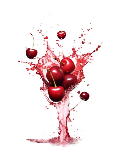 cherries dropped into water splash on transparent background Water Splash Png, Cherry Png, Water Png, Water Artwork, Rhode Skin, Fruit Splash, Puddle Jumper, Abstract Art Painting Techniques, Edit Template