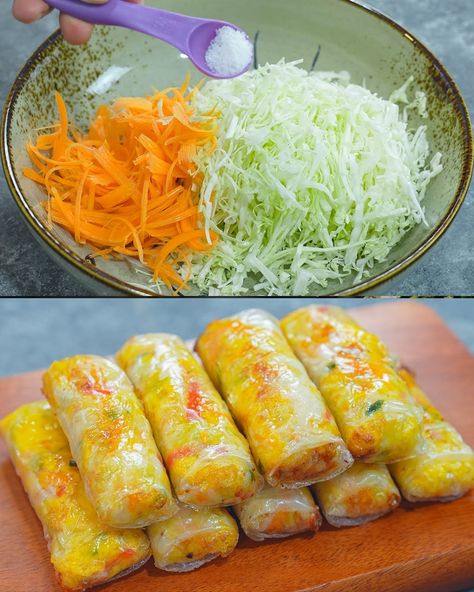 Rice Paper Cabbage Rolls, Spring Rolls With Cabbage, Cabbage Spring Roll Recipe, Rice Paper Spring Roll Recipe, Wraps With Rice Paper, Spring Wraps Recipes, Easy Rice Paper Rolls, Egg Roll Recipes Vegetable, Cabbage Wraps Recipes