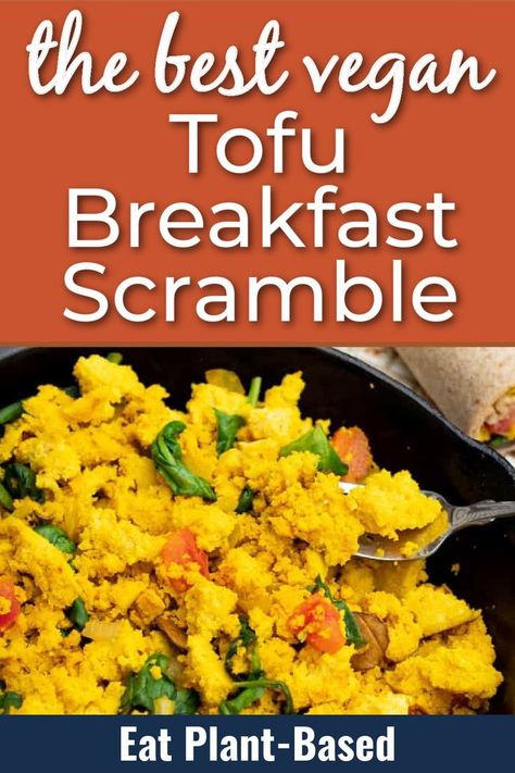 This vegan tofu breakfast scramble from EatPlant-Based is a perfect hearty recipe for breakfast or brunch that will keep you full for hours. This recipe is an easy plant-based breakfast to make. Whether served with grits and toast or in a wrap for a breakfast burrito, the whole family will be happy.