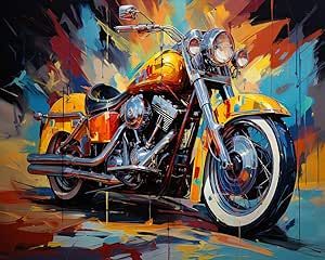 Motorcycle Painting Acrylic, Cars Mural, Motorcycle Art Painting, Harley Davidson Painting, Diy Canvas Painting, Motorcycle Wall Art, Motorcycle Diy, Diy Paint By Numbers, Painted Horses