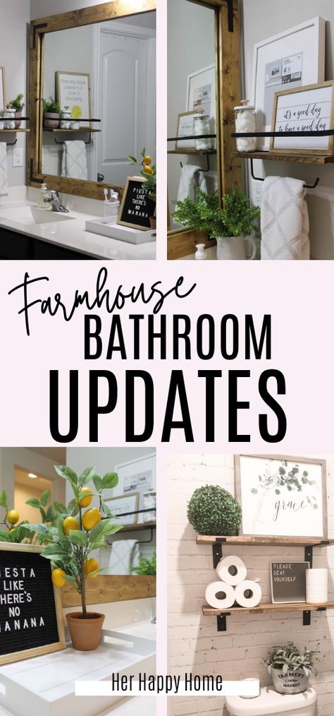 9 Builder grade bathroom updates for your farmhouse bathroom! Learn how to update your builder grade bathroom on a budget with these simple bathroom DIY and decor ideas! #bathroomdecor #bathroomdiy #bathroomremodel Builder Grade Bathroom, Diy Farmhouse Ideas, Aesthetic Interior Design, Bathroom Farmhouse Style, Bathroom Diy, Builder Grade, Modern Farmhouse Bathroom, Farmhouse Decoration, Bathroom Update