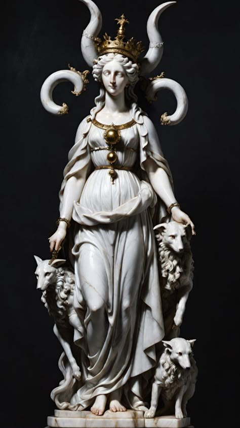 Hekate Aesthetic, Hekate Statue, Gothic Illustration, Goddess Hekate, Hecate Statue, Goddess Hecate, Ancient Goddesses, Roman Goddess, Sweet Art