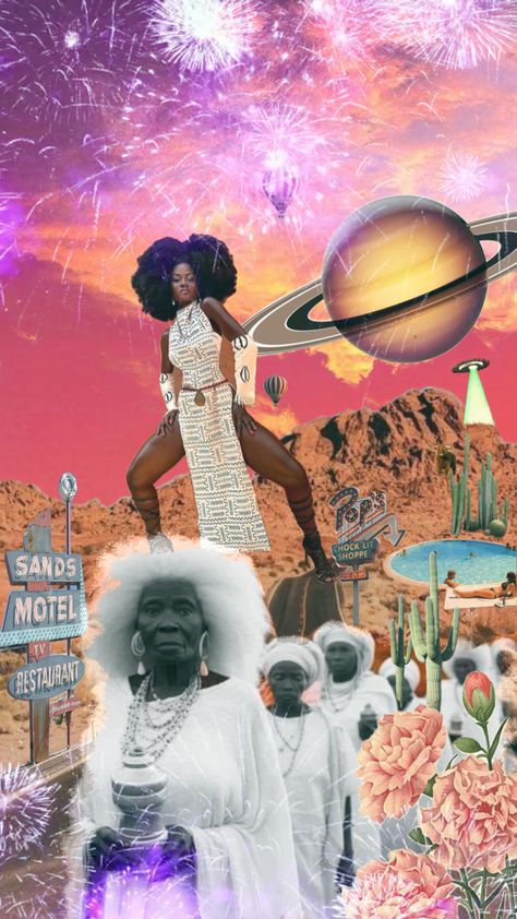 #surrealism #surreal #desert #vintage #wallpaper #collageart #surrealart Afro Surrealism, Surreal Desert, Afrofuturism Art, African Mythology, Desert Vintage, Soulful Art, Black Future, Black Art Pictures, Black Power