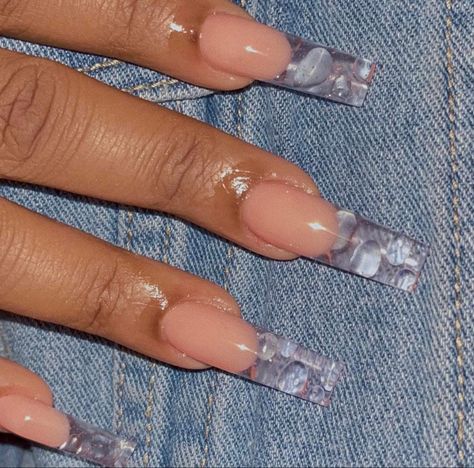 Clear Tip Acrylic Nails Design, Clear Water Nails, Clear French Tip Acrylic Nails, Water Nails Acrylic, Clear Tip Acrylic Nails, Water Acrylic Nails, Clear French Tip Nails, Long Clear Nails, Clear Tip Nails