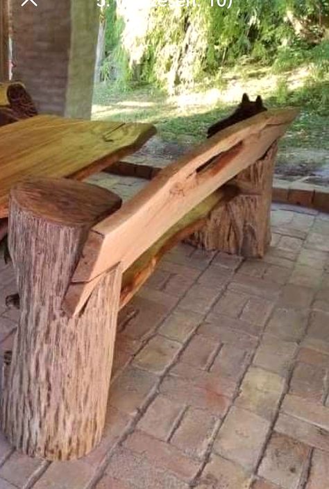 Log Benches Outdoor, Tree Stump Bench, Log Benches, Wooden Outdoor Table, Log Chairs, Outdoor Restaurant Patio, Log Bench, Wood Bench Outdoor, Rustic Log Furniture