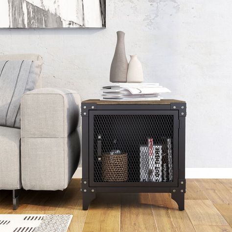 End Table Storage, Industrial End Table, Mesh Door, Black Side Table, End Table Sets, Metal Side Table, Living Room End Tables, End Tables With Storage, Loft Spaces