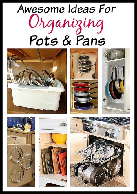 Get your #kitchen organized with these awesome ideas for organizing pots and pans! #ProChef Ideas For Organizing, Pot And Pans Organization, Pan Storage, Interior Boho, Pan Organization, Kitchen Organization Diy, Organizing Hacks, Diy Kitchen Storage, Classic Kitchen