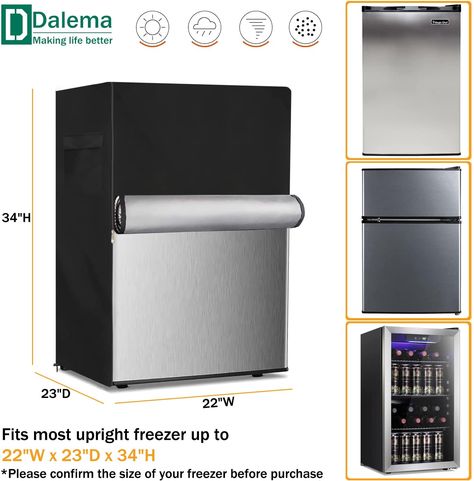 Dalema Upright Freezer Cover,Waterproof Upright Refrigerator Cover for Outside,Outdoor 3.0 Cubic Feet Compact Stand Up Freezer Covers.Front Can Be Rolled-Up With Zippers.(Black,22" W x 23" D x 34" H) Stand Up Freezer, Refrigerator Cover, Refrigerator Covers, Outdoor Refrigerator, Upright Freezer, Roll Up, Amazon Finds, X 23, Home Projects