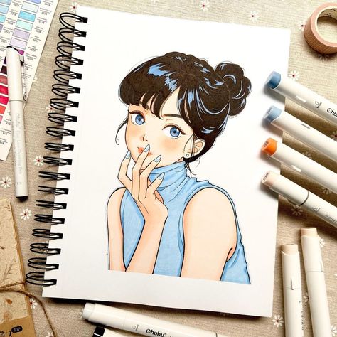 Ohuhu Art Ideas, Drawing With Ohuhu Markers, Instagram Blue Theme, Cute Girly Drawings, Art Markers Drawing Ideas, Cute Marker Drawings, Sketch Markers Drawing, Alcohol Markers Art Ideas, Ohuhu Markers Art