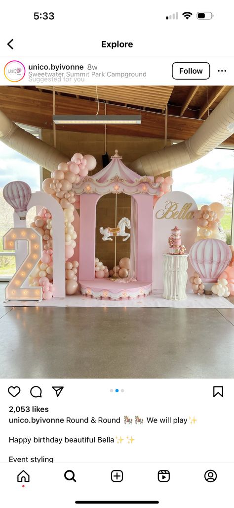 Carousel First Birthday Party, Carousel Birthday Theme, Sweet Baby Shower Ideas, Carousel Baby, Carousel Birthday Parties, Carousel Party, Carousel Birthday, Baby Announcement Pictures, Kids Birthday Themes