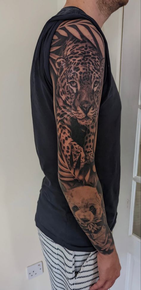 Jaguar Tattoo, Lion Head Tattoos, Leo Tattoos, Sleeve Ideas, Sleeves Ideas, Sleeve Tattoo, Back Tattoo, Arm Tattoo, Jaguar