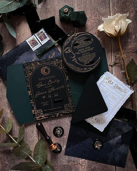 Oh Blythe Design | Wedding & Event Stationery (@ohblythedesign) • Instagram photos and videos Dark Academia Wedding, Elaborate Wedding, Moody Wedding Invitations, Dark Wedding Theme, Bespoke Wedding Stationery, Celestial Wedding, Goth Wedding, Dark Wedding, Fairy Wedding