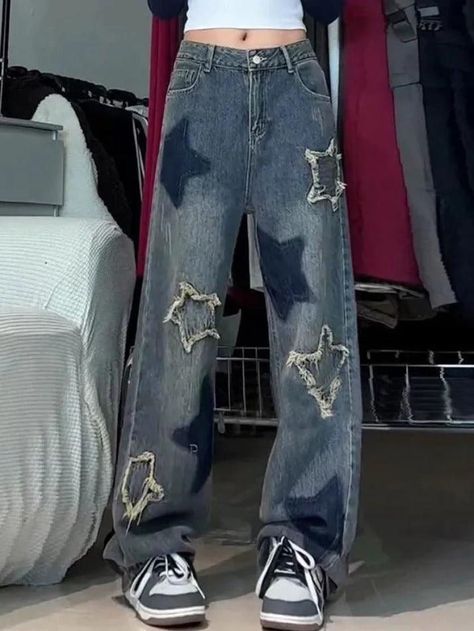 2023 Buy Vintage Star Raw Trim Boyfriend Jeans under US$47 in Jeans Online Store. Free Shipping with US$69+. Check reviews and buy it today. Style: Casual/Street/Y2K/Vintage/Preppy/Punk/Hip Pop Fabric Content: Cotton Blend Fit Type:Loose Fit Use code pin23 for an extra 23% off! #y2k #retro #aesthetic #newyear #newyearseve #christmas #fall #fallfashion #winter #streetstyle #outfits #ootd #trendyoutfits #fashionista #casualoutfits #star Y2k Street Fashion, 2000s Pants, High Waist Straight Jeans, Jeans Female, Denim Decor, Retro Jeans, Vintage Preppy, Vintage Star, Street Style Trends