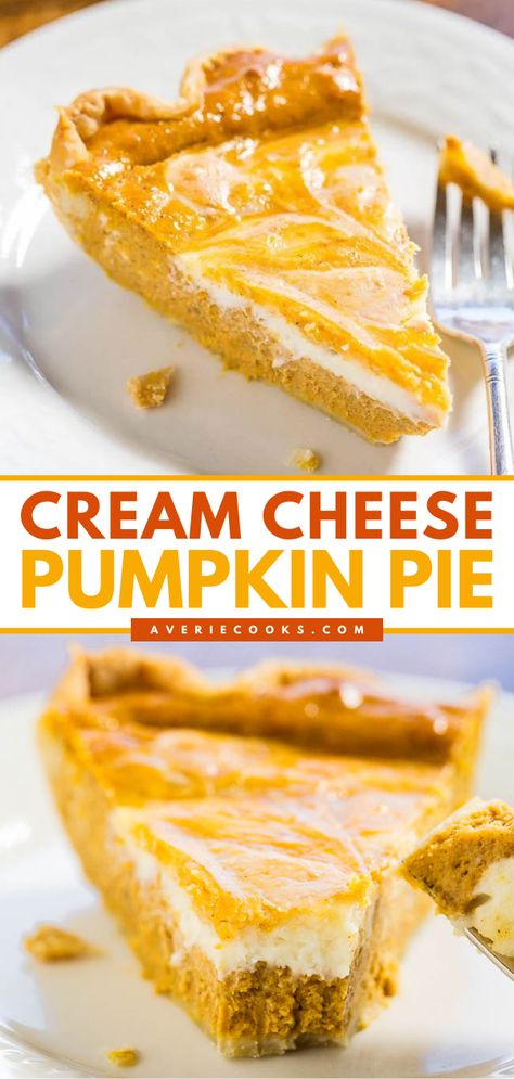 Put this pumpkin cream cheese pie on your fall baking ideas! This pumpkin recipe is a simple Thanksgiving dessert that's sure to be a hit. From the buttery crust to the rustic swirl on top, this easy cream cheese pumpkin pie is amazing! Cherry Yum Yum Recipe, Pumpkin Cream Pie Recipe, Cream Cheese Pumpkin Pie, Pumpkin Pie Easy, Cheese Pumpkin Pie, Fall Baking Ideas, Roasted Pumpkin Recipes, Cream Cheese Pie Recipes, Cream Cheese Pumpkin