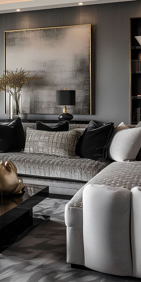 Sophisticated gray tones create a chic backdrop for the living room's contemporary design elements. Modern Luxury Living Room, Luxury Ceiling Design, Living Room Lights, Luxurious Living Room, Classy Living Room, Modern Minimalist Living Room, Luxury Living Room Design, Ceiling Design, Room Decoration