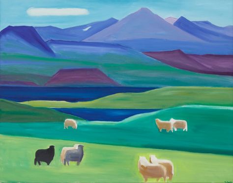 Louisa Matthíasdóttir, Mountain and Sheep, 1989, oil on canvas, 52 x 66 inches 1950s New York, Icelandic Artists, New York City Art, Hirshhorn Museum, Yarn Painting, New York School, Tate Gallery, American Painting, Art Institute Of Chicago