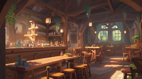 Fantasy Cafe Interior, Fantasy Inn Interior, Tavern Lighting, Tavern Drawing, Tavern Aesthetic, Cozy Tavern, Fantasy Inn, Interior Concept Art, Casa Hobbit