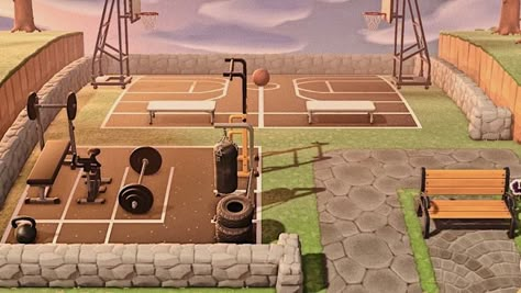 Acnh Basketball Court Design, Cottagecore Animal Crossing, Gym Basketball, Animal Crossing 3ds, Ac New Leaf, Animal Crossing Guide, Animal Crossing Island Ideas, Animal Crossing Qr Codes Clothes, Animal Crossing Wild World