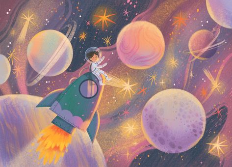 Illustrations (part 6) on Behance Universe Illustration, Space Drawings, Illustration Art Kids, 동화 삽화, Space Illustration, Picture Books Illustration, Childrens Books Illustrations, Book Illustration Art, Book Illustrations