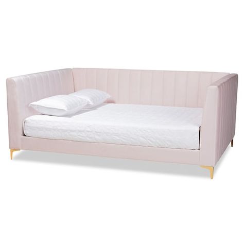 Queen Daybed, Full Daybed, Pink Velvet Fabric, Full Size Daybed, Contemporary Glam, Upholstered Daybed, Preppy Room, Mattress Frame, Baxton Studio