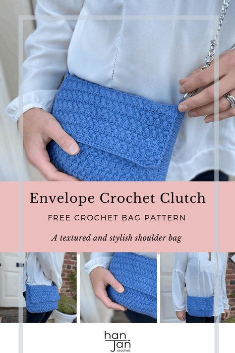 Crochet Patterns For Purses, Cross Body Bag Pattern Free, Crochet Clutch Pattern, Modern Haken, Clutch Bag Pattern, Crochet Crossbody Bag, Crochet Clutch Bags, Textured Crochet, Crochet Shoulder Bags