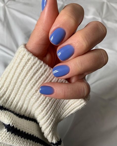 Blue Acrylic Designs, Acrylic Designs Ideas, Cornflower Blue Nails, Spring Short Nails, Periwinkle Nails, Pastel Blue Nails, Grad Nails, Short Nail Inspo, Blue Gel Nails