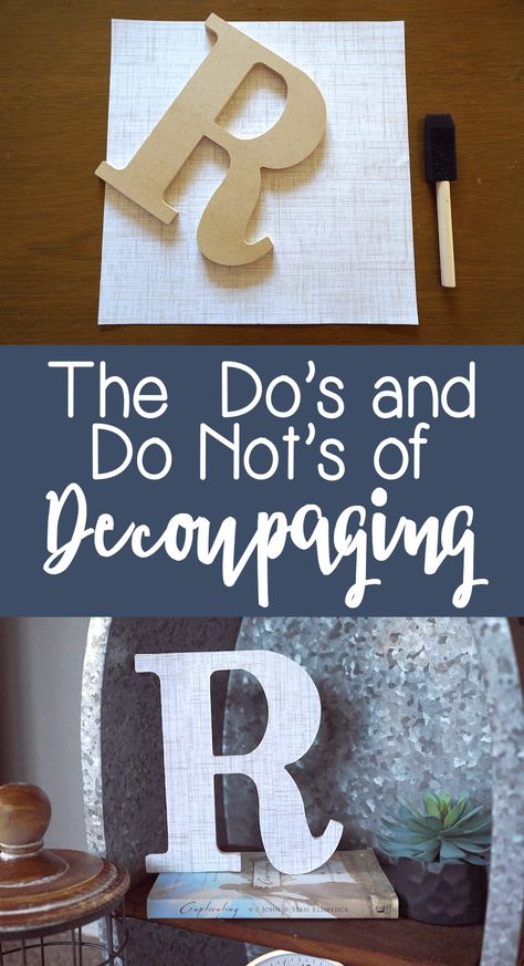 How to Properly Decoupage Decor | Do's and Do Not's | Rise and Renovate Modge Podge On Wood, Mod Podge On Wood, Wooden Letter Ideas, Decoupage Letters, Deco Podge, Decoupage Decor, Decoupage Wood, Decoupage Diy, Christmas Decorations Living Room