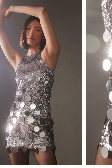 Big Sequins Dress, Rimzim Dadu, 60s Disco, Swarovski Dress, Big 30, Editorial Styling, Sequin Halter Dress, Sweet Charity, Shimmery Dress