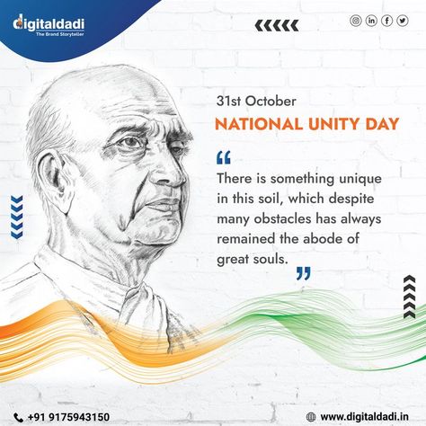 On the occasion of the National Unity Day, we must come together and thank Sardar Patel for all the work he did in integrating India and must promise ourselves that we will continue to work hard to keep our country together. Happy Rashtriya Ekta Diwas! #nationalunityday #sardarvallabhbhaipatel #statueofunity #unity #sardarpatel #india #ironmanofindia #Digitaldadi #Brandstoryteller National Unity Day, National Unity Day Posters Drawing, National Integration Posters, National Unity And Solidarity Painting, Rashtriya Ekta Diwas, Man O, Our Country, Work Hard, Storytelling