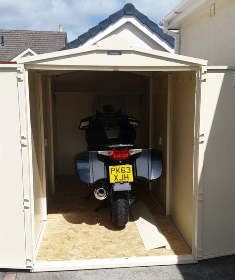 Motorcycle Shed Ideas, Motorcycle Shed, Motorbike Shed, Motorbike Storage, Motorcycle Storage Shed, Motorcycle Storage, Backyard Storage Sheds, Steel Sheds, Backyard Storage