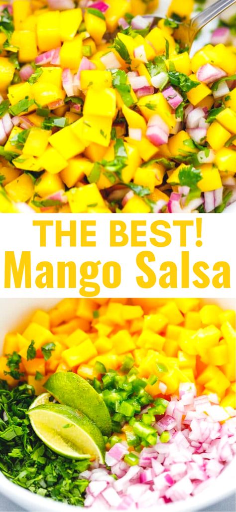 Best Mango Salsa, Easy Mango Salsa Recipe, Fresh Mango Salsa Recipe, Salmon Fish Tacos, Tacos Chicken, Mango Salsa Recipe, Fresh Mango Salsa, Easy Homemade Salsa, Avocado Salsa Recipe