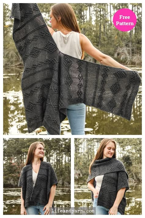 Western Split Wrap Ruana Free Crochet Pattern Ruana Crochet Pattern, Crochet Ruana, Ruana Pattern, Crochet Box Stitch, Easy Beginner Crochet Patterns, Pocket Shawl, Ruana Wrap, Stripe Blanket, Fall Crochet Patterns