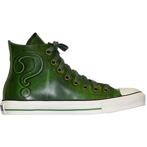 Converse DC Heroes Leather Hi Top - Arkham Asylum - Riddler - Green found on Polyvore Hi A, Arkham Asylum, Easy Costumes, I Feel Pretty, Dc Heroes, Hi Top, Feel Pretty, Converse High Top Sneaker, Converse Chuck Taylor High Top Sneaker