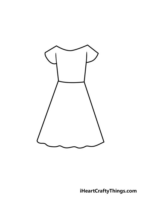 How to Draw A Dress – A Step by Step Guide Cartoon Dress Drawing, Draw A Dress, Dress Drawing Easy, Dress Outline, Blouse Drawing, Cartoon Dress, Steps Dresses, African Print Jumpsuit, Frocks For Kids