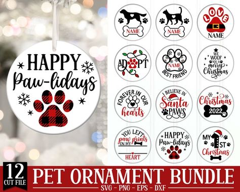 Cricut Dog Christmas Ornament, Doggie Christmas Ornaments, Pet Christmas Ornaments Cricut, Cricut Pet Ornaments, Dog And Cat Ornaments Diy, Pet Christmas Decorations, Diy Christmas Dog Ornaments, Diy Pet Ornaments Xmas, Dog Ornaments Cricut