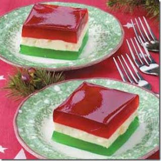 Layered Jello Salad. Doing this for Easter just changing the jello flavors for color change. Jello Ribbon Salad Christmas, Christmas Layered Jello, Old Fashioned Jello Salad Recipes, Christmas Jello Salad Recipes, Christmas Jello Salad, Ribbon Jello, Flag Jello, Holiday Jello, Ribbon Salad