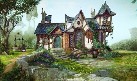 justinandtheknightsofvalour.com/artof Cottage House Concept Art, Cottage Concept Art, Medieval Cottage Concept Art, Forest House Fantasy Art, Japanese House Fantasy Art, Small Medieval House Concept Art, Fantasy Cottage, Fantasy Town, Fairytale Cottage