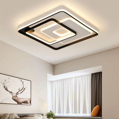 Bedroom Ceiling Fan Light, Ceiling Mounted Light, Ceiling Fan Bedroom, Led Ceiling Light Fixtures, Pop Ceiling Design, Modern Led Ceiling Lights, Black Ceiling, Bedroom Ceiling, Living Room Ceiling