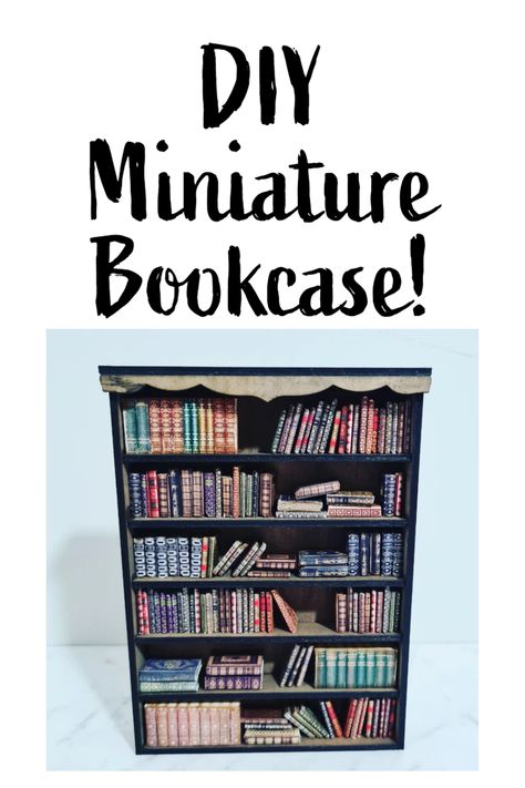 Miniature books. I've made SOOOO many for my miniatures, I think I can comfortably say I have enough to fill an entire miniature library. I made this bookcase with my laser cutter. A template is available in my etsy store. Miniature Book Case Diy, Books In Bookshelves, Book Nook Miniature Diy, Miniature Bookcase Diy, How To Make A Mini Bookshelf, Mini Bookcase Diy, Diy Miniature Bookshelf, Mini Brands Books, Miniature Library Diy