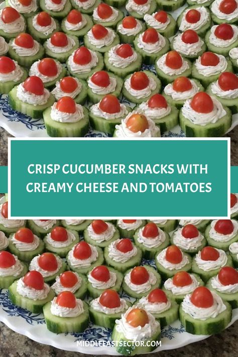 Crisp Cucumber Snacks with Creamy Cheese and Tomatoes https://middleeastsector.com/cucumber-bites-with-herb-cream-cheese-and-cherry-tomatoes/ Cherry Tomato Appetizers, Cucumber Bites Appetizers, Horderves Appetizers, Herb Cream Cheese, Cucumber Snacks, Tomato Appetizers, Cucumber Appetizers, Cream Cheese Appetizer, Cherry Tomato Recipes