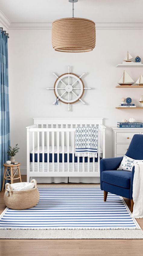 Nursery Room Ideas Gender Neutral Nautical Nursery, Sailor Nursery Baby Boy, Nautical Nursery Ideas, Nautical Nursery Theme, Modern Nautical Nursery, Sailor Nursery, Nautical Theme Nursery, Nursery Room Ideas, Nordic Nursery