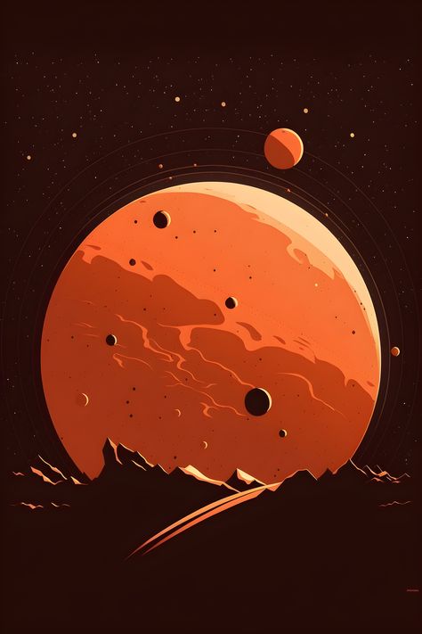 Sci Fi Illustration Art, Minimalist Space Art, Space Comic Art, Space Travel Illustration, Mars Drawing, Mars Illustration, Space Poster Design, Space Digital Art, Digital Art Space