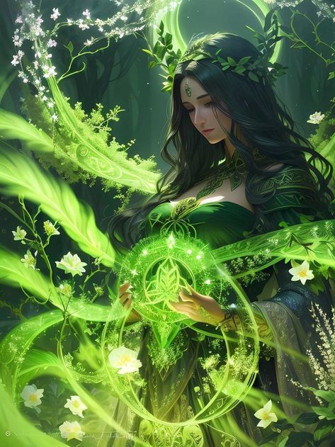 Earth Power Character Design, Plant Manipulate, Goddess Of Life Fantasy Art, Plant Woman Art, Earth Magic Fantasy Art, Goddess Oc Design, Nature Magic Powers, Forest Goddess Art, Earth Powers Aesthetic