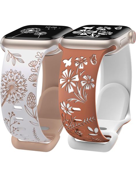 PRICES MAY VARY. 🌺【Newest Two-Tone Design!】Our iWacth floral bands feature the newest two-tone design, enhancing the vibrancy of floral patterns, perfect for colorful summer styles. 🌺【Two Unique Patterns 】This set of engraved iWatch bands includes two unique bands: a cute dandelion and a charming wildflower pattern. Switch up your look to match your mood or outfit, adding a versatile and fresh touch to your iWatch. 🌺【Premium Silicone Material】Crafted from high-quality silicone, our series 9 b Apple Bands For Women, Cute Watch Bands, Laser Gifts, Watch Bands For Apple Watch, Conversation Starters For Kids, Women Gift Ideas, Best White Elephant Gifts, Wildflower Pattern, Apple Watch Bands Women