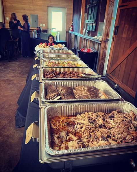 Our catering buffet line! Trays filled with your choice of meat: brisket, pulled chicken, turkey, or pulled pork. 😛 And don’t forget sides! Your choice or Mac n Cheese, coleslaw, baked beans, potato casserole, and more! 😋 Now booking 2020 weddings! Call for more information! 🎉 . . . #brokenbonesbbqcos #brokenbonesbbq #bbq #barbecue #bbqchicken #bbqribs #bbqlovers #wedding #weddingfood #weddingcaterer #coloradweddingcaterer #cateringteam #bbqcatering #bbqwedding #workhardstayhumble Barbecue Buffet Bbq Party, Brisket Wedding Buffet, Meat Buffet Wedding, Wedding Food Barbecue, Pulled Pork Wedding, Bbq Wedding Reception Food Buffet Pulled Pork, Pulled Pork Wedding Reception, Brisket Party Buffet, Bbq Style Wedding Reception