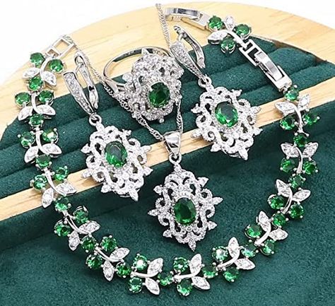 Green Emerald 925 Sterling Silver Jewelry Set for Women Wedding Party Bracelet Earrings Necklace Pendant Ring Birthday Gift Prom Jewelry Sets, Silver Jewelry Set, Set Bracelet, Pendant Ring, Prom Jewelry, Turkish Jewelry, Birthday Ring, Women's Jewelry Sets, Silver Jewellery Sets